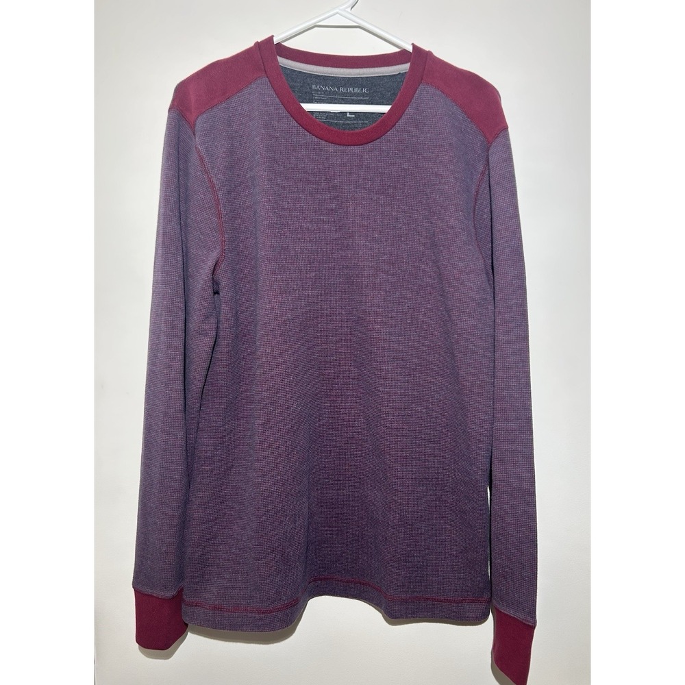 BANANA REPUBLIC Purple Waffle Long Sleeve Top Tee Shirt Pullover Mens L